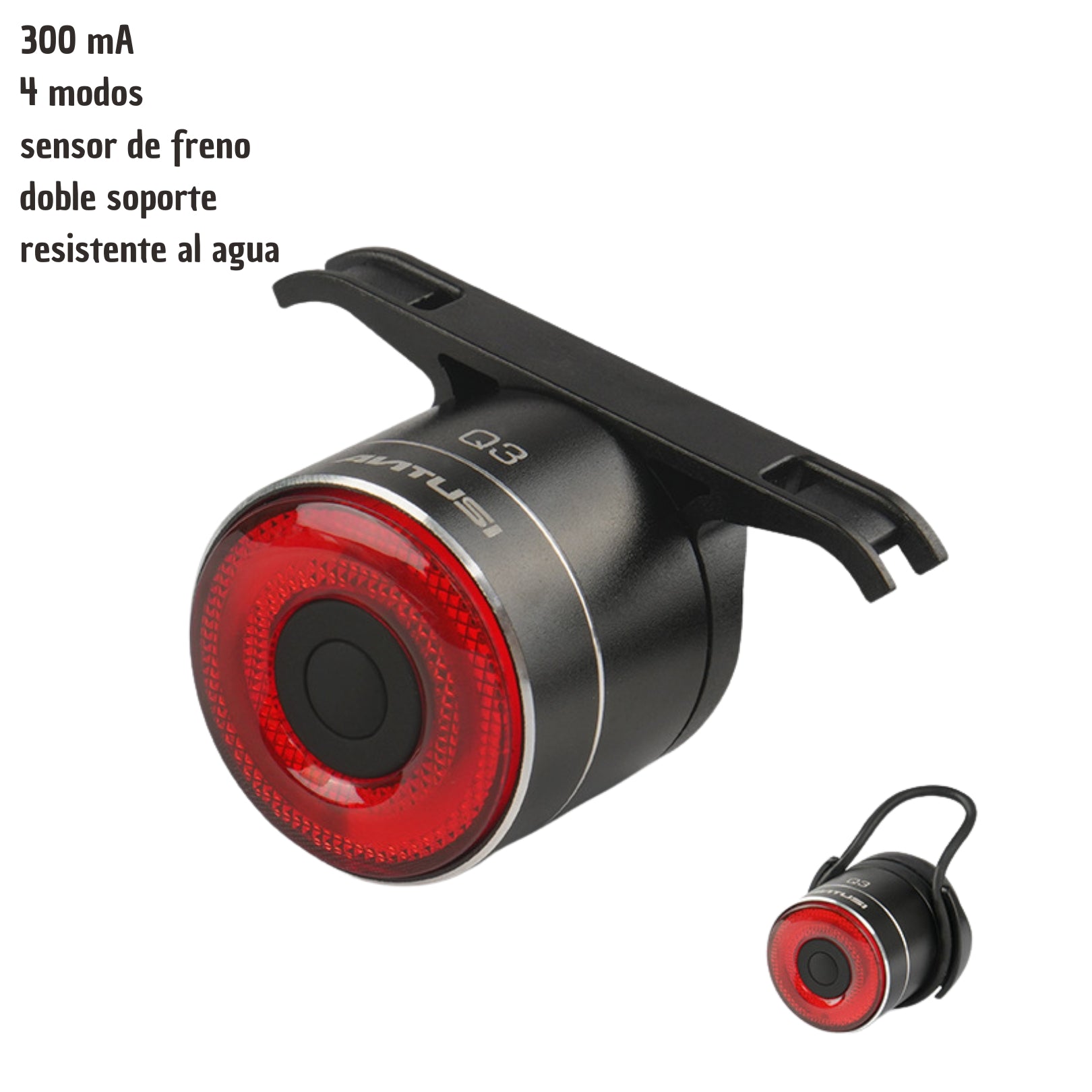 Luz trasera Q3 para bicicleta, lámpara de seguridad para ciclismo, recargable, resistente al agua, CNC, aleación de aluminio