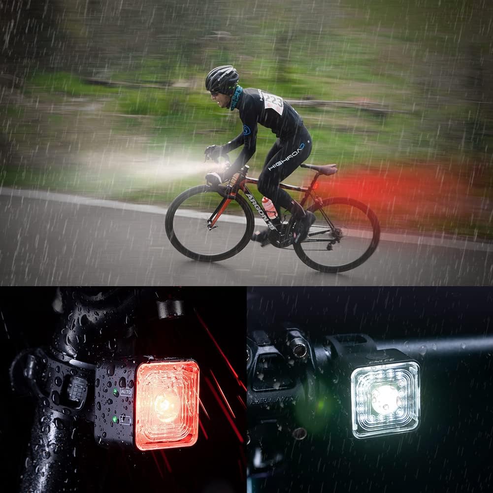 Luces Bicicleta Kit, Luces Delanteras y traseras Impermeables IP66 para Bicicleta, luz de Advertencia de Freno, luz Trasera USB MTB Accesorios 43802-2