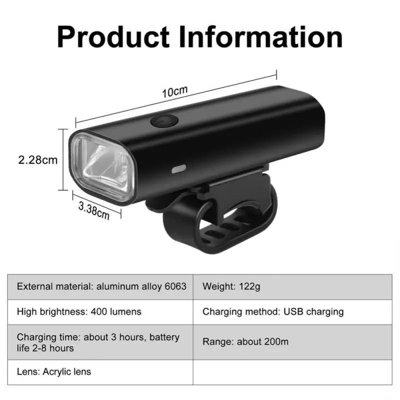 WHEEL UP -luz delantera para manillar de bicicleta, linterna de 400 lúmenes para ciclismo de montaña y carretera, recargable vía USB,