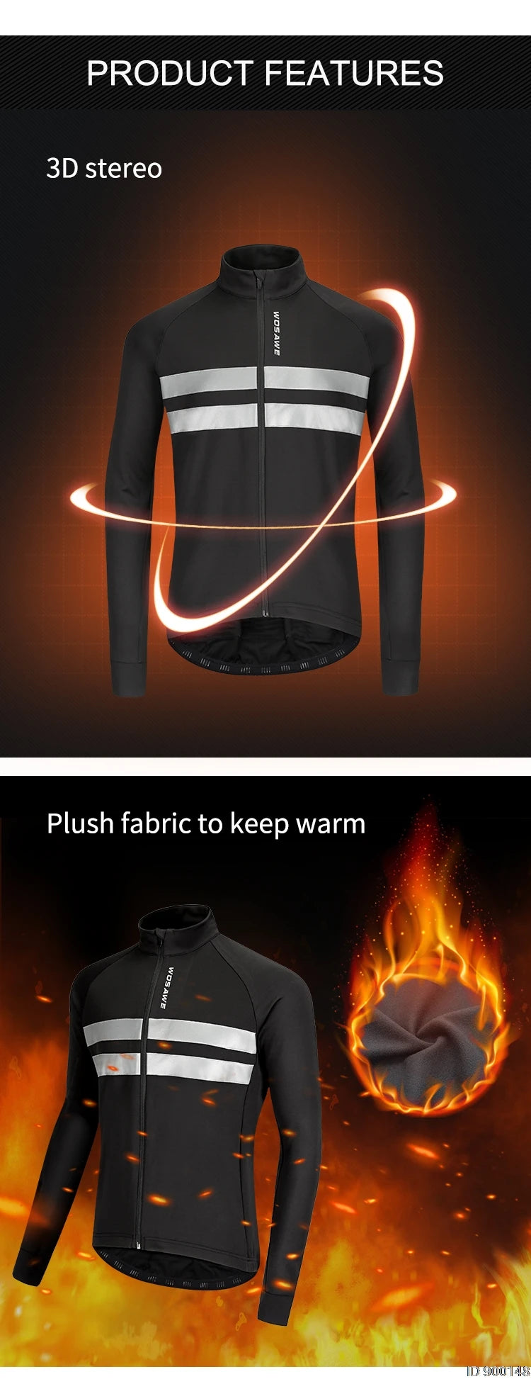 30015-1 Chamarra NEGRA Wosawe cálida ciclismo