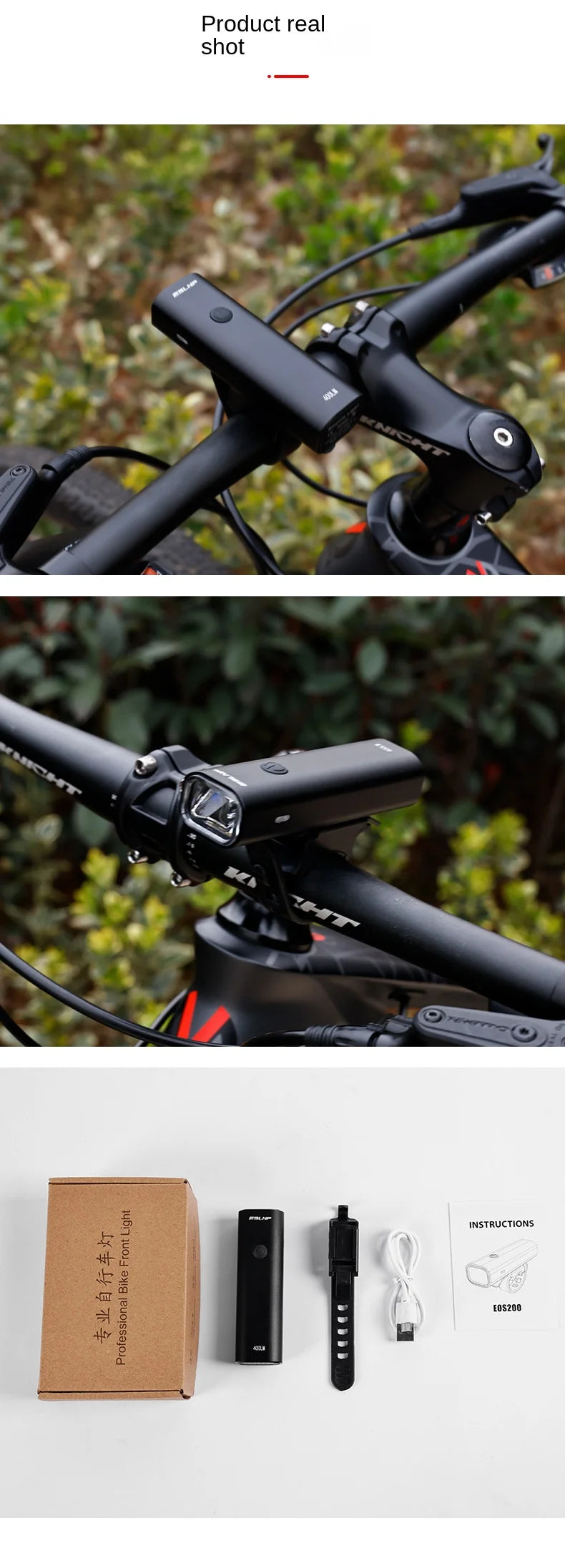 ESLNF-luz delantera para bicicleta, 400 lúmenes, LED resistente a la lluvia