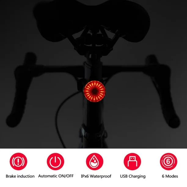 Luz leadbike inteligente con sensor de freno para bicicleta, lámpara de arranque y parada IPX6, resistente al agua, recargable vía USB, luz trasera LED 2856-2