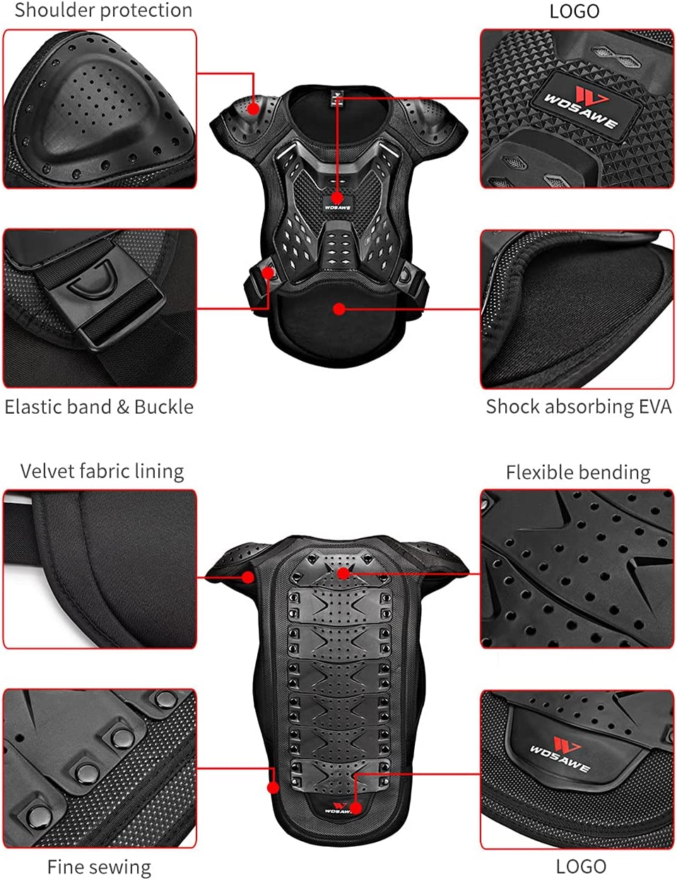 WOSAWE Chaleco protector de espalda para adultos con armadura de cuerpo para motocicleta 91281-2